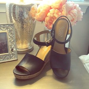 Franco Sarto Black Cork Wedge Heel